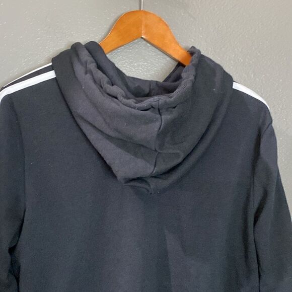 ADIDAS Sweatshirt Short Woman Cotton Cropped Hoodie Sweatshirt Black White - Picture 8 of 13